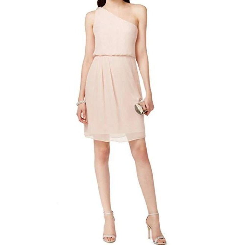 Adrianna Papell Women's One Shoulder Chiffon Embellish Cocktail Dress Sz 12 NWT